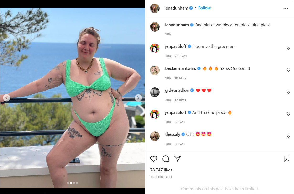 Lena Dunham praised after Girls star models bikini collection in 4